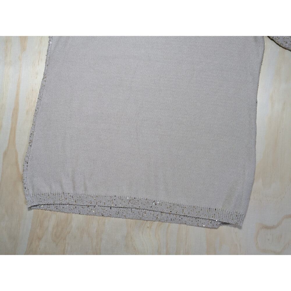 Escada Sagira Top Large Silk Cotton Sequin Knit Short Sleeve Blouse Beige Italy - Picture 9 of 16
